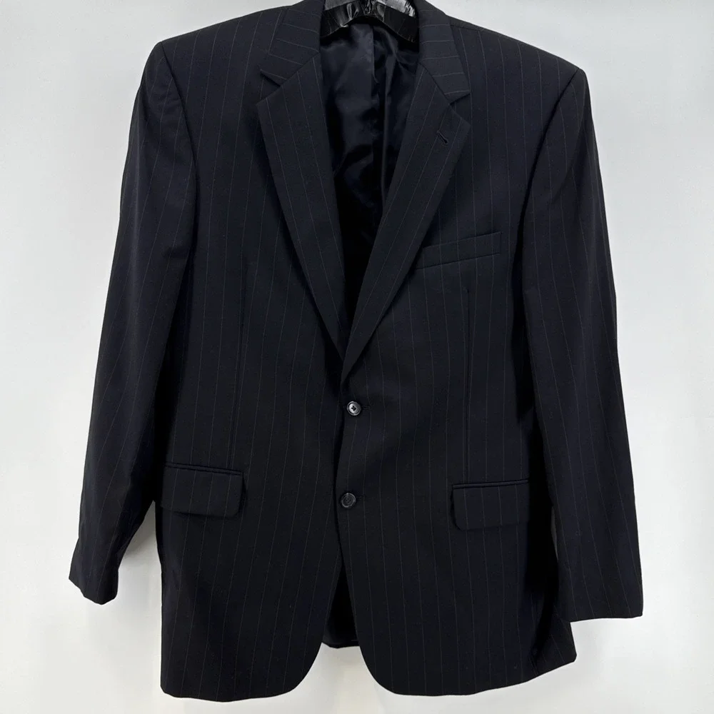 Jos A Bank Signature Men's 44L Navy Pinstriped‎ Wool  2 Button Notch Blazer